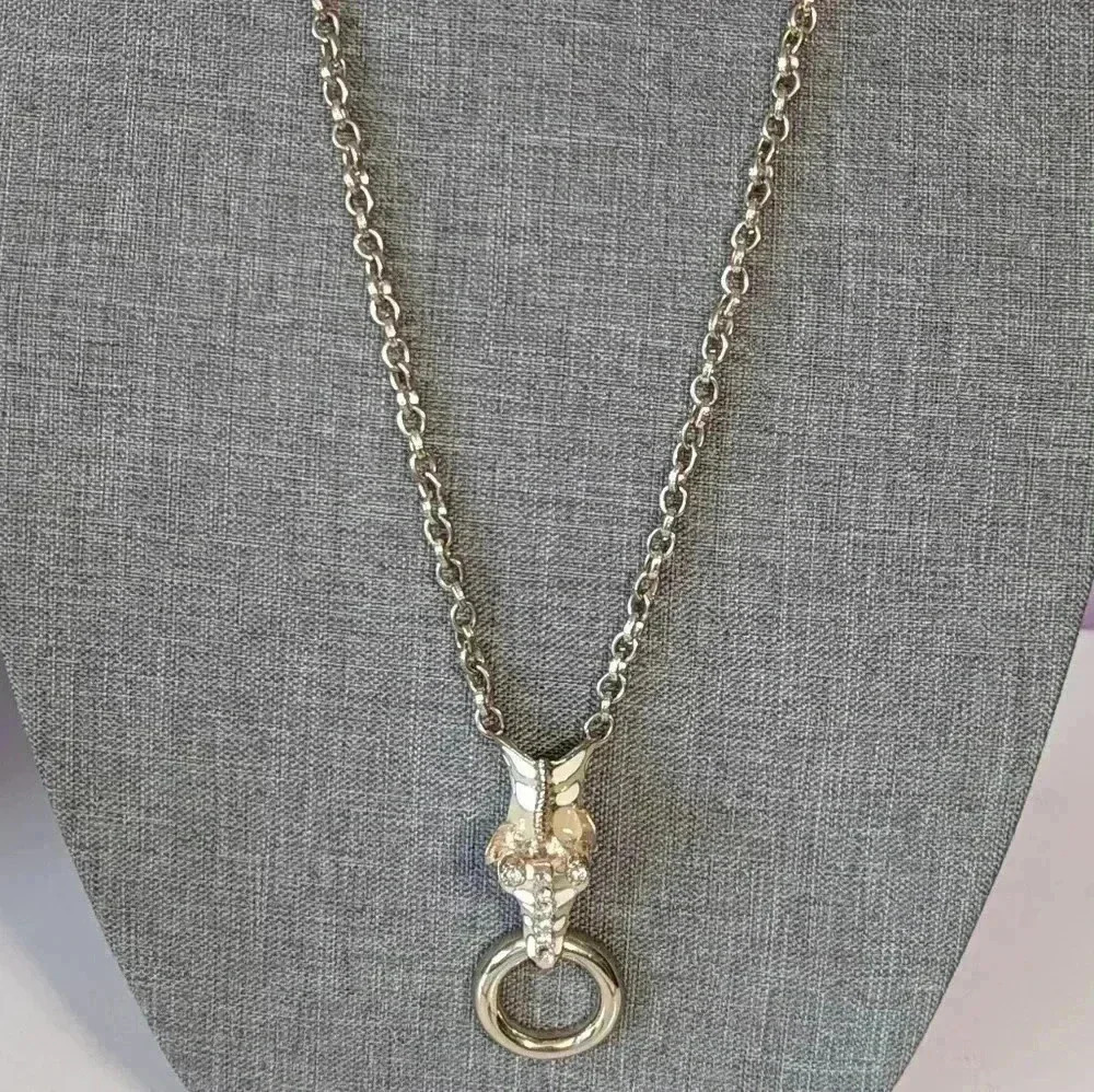 Gold Tone Tan / white  Enamel Giraffe Necklace head. 17" chain lobster clasp